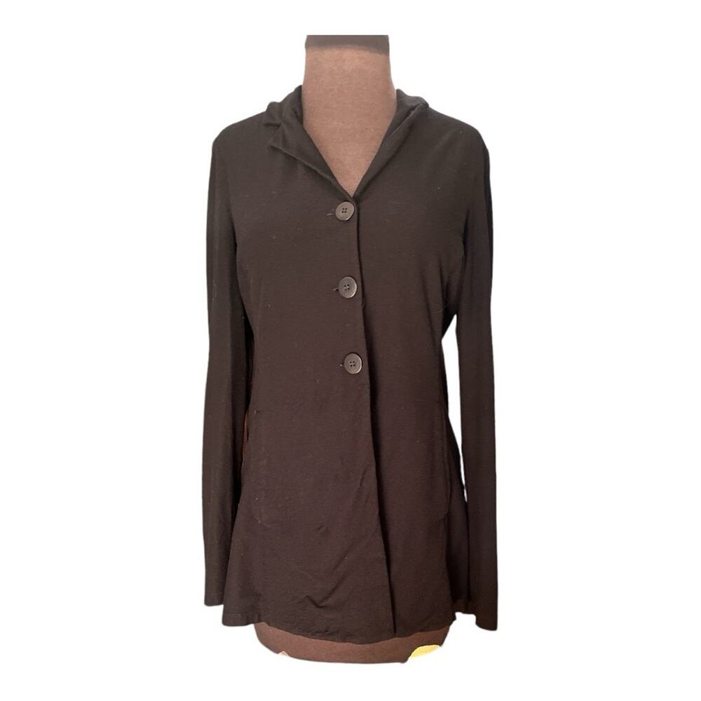 Eileen Fisher Slinky Black Old Money Minimalist Viscose Nylon Spandex Jacket XS